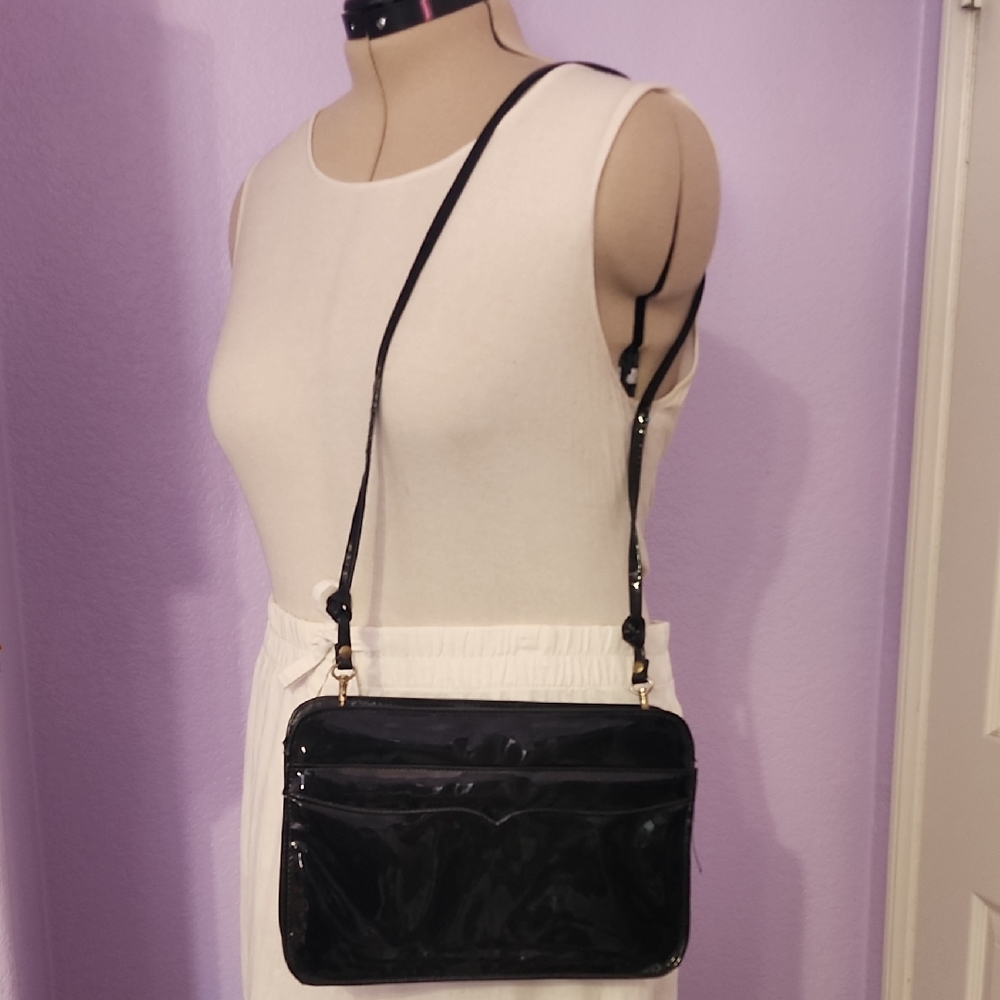 Vintage 60s Elegant Black Patent Leather Crossbody Bag